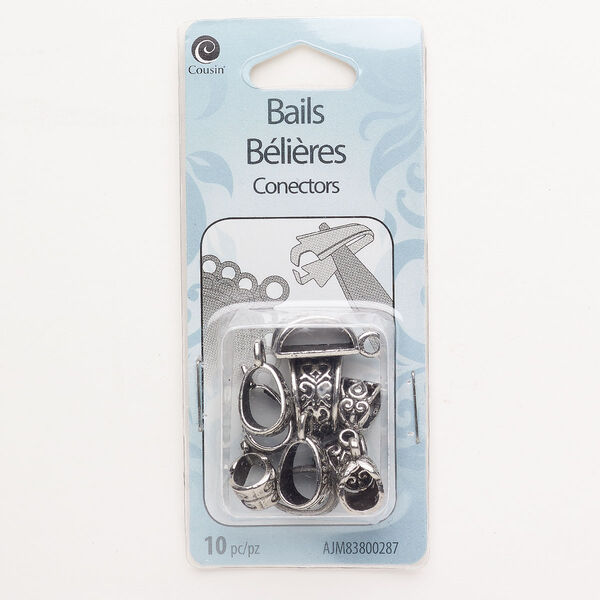 Bail assortment, "pewter" (zinc-based alloy), pkg/10, antique silver finish, 10x8mm / 13x7mm / 14x10mm. image number 0