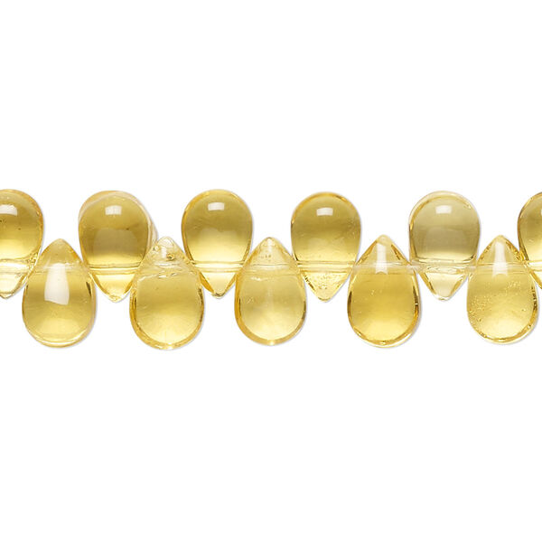 Bead, glass, transparent lemon, 9x6mm top-drilled puffed teardrop. Sold per 10-inch strand, approximately 50 beads. image number 0