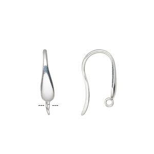 Ear wire fishhook 1pkg2 sterling silver, 19mm / 16x4mm flat teardrop / open loop, 16 gauge 1 pair