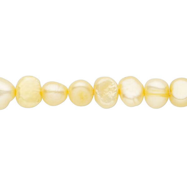 Pearl, cultured freshwater (dyed), jonquil, 5-6mm flat-sided potato, D grade, Mohs hardness 2-1/2 to 4. Sold per 16-inch strand. image number 0