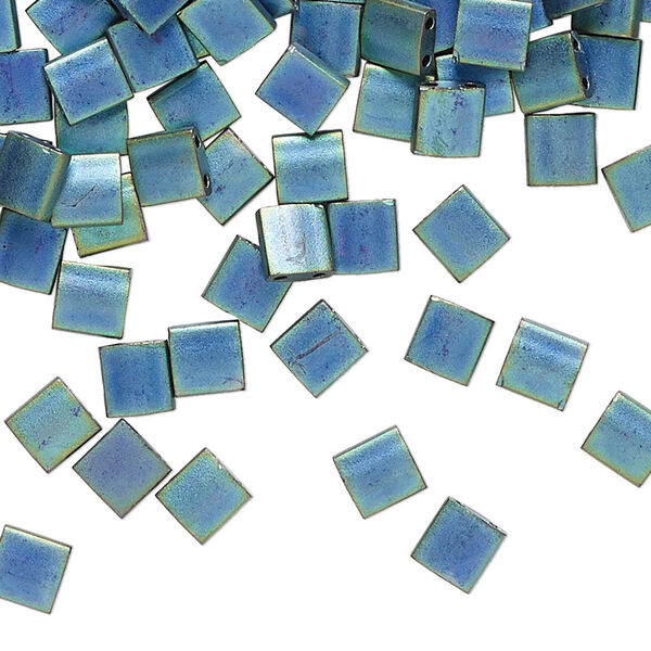 Seed bead, TILA®, glass, pkg/250g, 5mm full tila square, opaque matte metallic iris blue, (TL-2064). image number 0