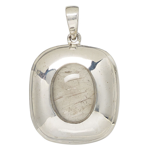 Pendant, golden rutilated quartz (natural) and sterling silver, 33x30mm rectangle. Sold individually. image number 0