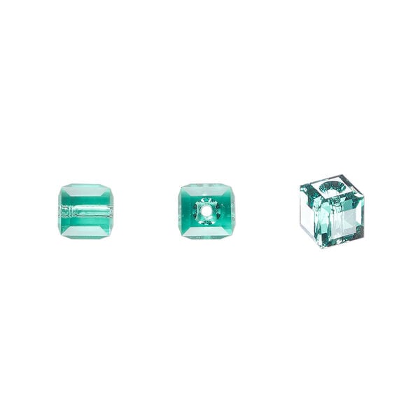Bead 1pkg48 Caribbean green, Crystal Passions&reg; Regenerated 6mm cube 5601 image number 0