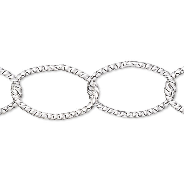 Chain, silver-plated brass, 21x14mm twisted oval. Sold per pkg of 5 feet. image number 0