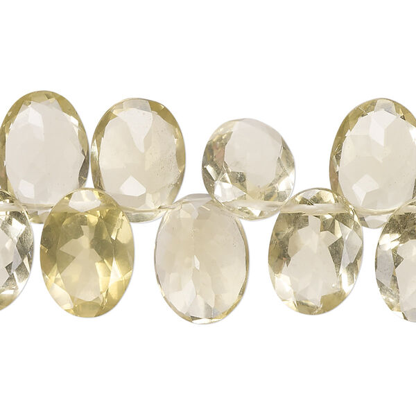 Lemon quartz 1pkg1, hand-cut top-drilled flat-sided faceted puffed oval bead B grade, 13 inch 14x9mm-14x10mm image number 0