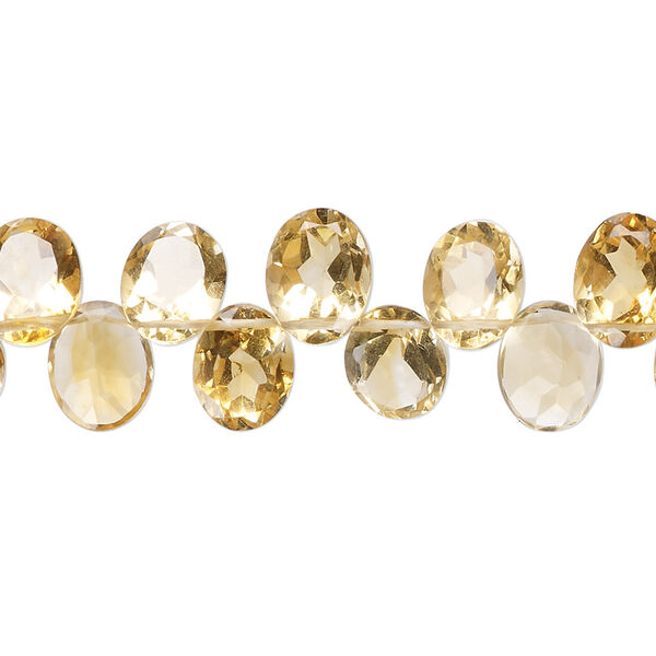 Citrine 1pkg1, hand-cut top-drilled faceted flat-sided puffed oval bead B+ grade, 15 inch 9x7mm image number 0