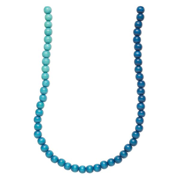 Bead 1pkg1, Taiwanese cheesewood (dyed / waxed), aqua ombre, 7-8mm round, 15-1/2 to 16 inches. image number 0