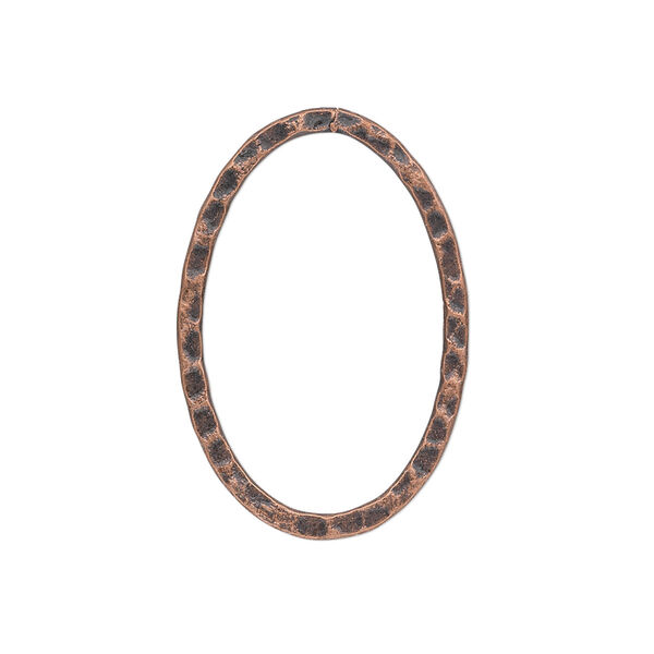 Focal, antique copper-plated steel, 30x20mm double-sided hammered flat open oval. Sold per pkg of 8. image number 0