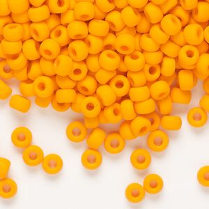 Seed bead, Miyuki, glass, pkg/250g, #6 rocaille, opaque matte mandarin orange (RR-405F).