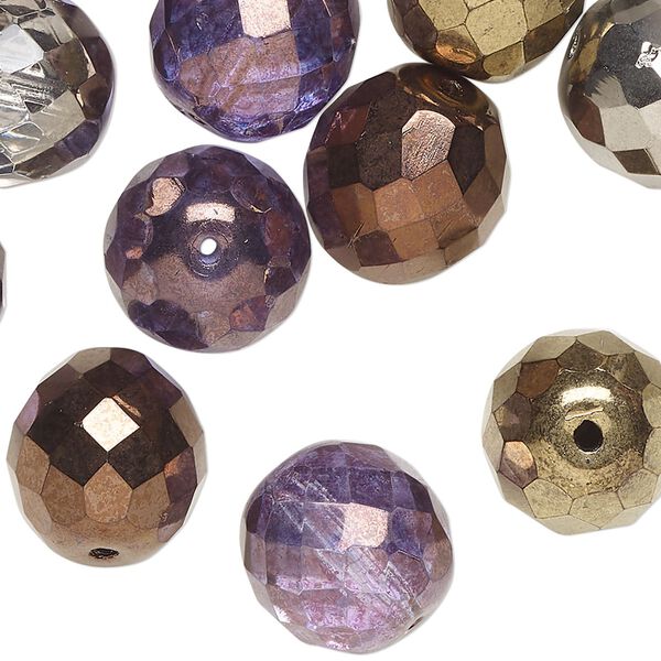 Bead mix 20pk opaque and translucent mixed colors, Preciosa Czech glass fire-polished 14mm faceted round image number 0