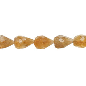 Citrine 1pkg1, hand-cut faceted teardrop bead, 14 inch 8x6mm-13x9mm