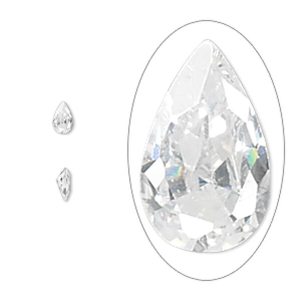 Gem, cubic zirconia, white, 5x3mm faceted pear, Mohs hardness 8-1/2. Sold per pkg of 5. image number 0