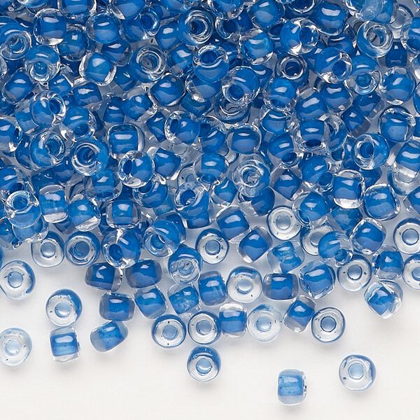 Seed bead, Dyna-Mites™, glass, translucent inside color cobalt, #6 round. Sold per 40-gram pkg. image number 0