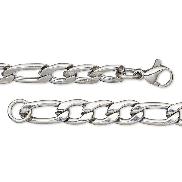 Chain, stainless steel, 6.25mm figaro, 7-1/2 inches with lobster claw clasp. Sold per pkg of 2. image number 0