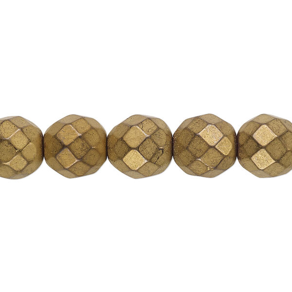 Bead, electroplated Hemalyke™, matte gold, 10mm faceted round. Sold per 15-1/2" to 16" strand. image number 0