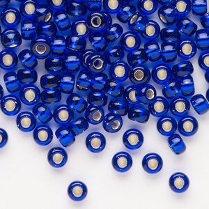 Seed bead, Miyuki, glass, pkg/250g, #6 rocaille, transparent silver-lined cobalt, (RR-151S).