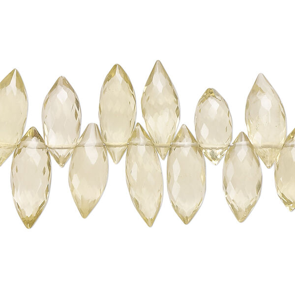 Bead, lemon quartz (heated), 13x5mm-16x7mm hand-cut top-drilled micro-faceted marquise, B+ grade, Mohs hardness 7. Sold per 7-inch strand, approximately 50 beads. image number 0