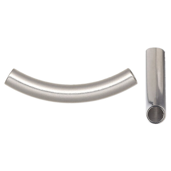 Bead, stainless steel, 40x6mm curved tube. Sold per pkg of 4. image number 0