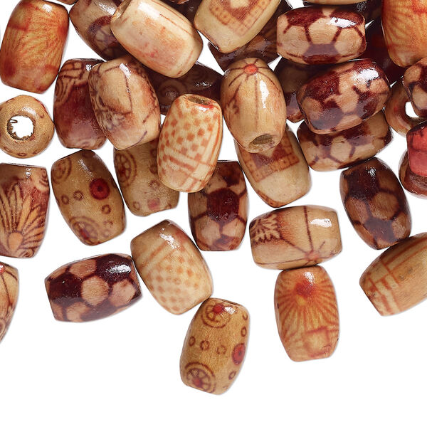 Bead mix, wood (coated), multicolored, 12x8mm hand-cut oval with painted pattern. Sold per pkg of 100. image number 0