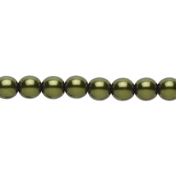 Bead, Czech pearl-coated glass druk, emerald green, 6mm round. Sold per 15-1/2" to 16" strand. image number 0