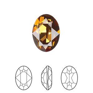 Fancy stone 6pk light amber foil back, Crystal Passions® 18x13mm oval 4120