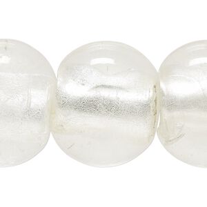 Bead, lampworked glass, clear with silver-colored foil, 29x24mm-30x25mm rounded rectangle. Sold per 8-inch strand.