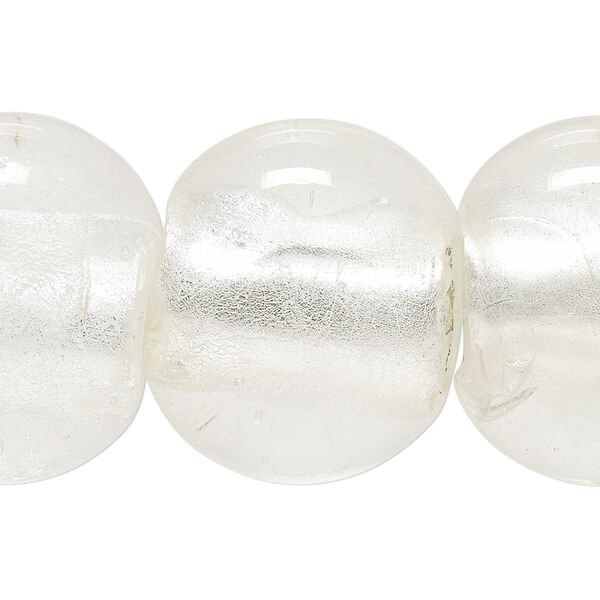 Bead, lampworked glass, clear with silver-colored foil, 29x24mm-30x25mm rounded rectangle. Sold per 8-inch strand. image number 0