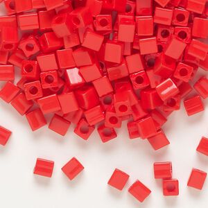 Seed bead, Miyuki, glass, pkg/25g, 3.5-3.7mm square, opaque red (SB-407).