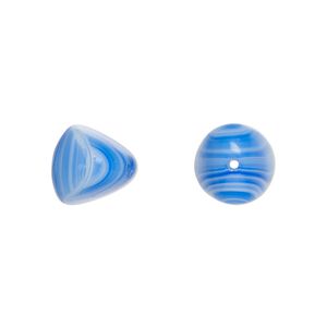 Bead, Czech pressed glass, opaque blue/white, 12x11mm trigon. Sold per 15" to 16" strand.