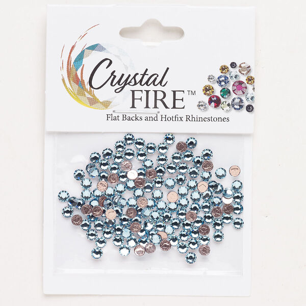 Flat back 144pk aquamarine foil back, Crystal Fire® 3.00-3.12mm hotfix round SS12 image number 0