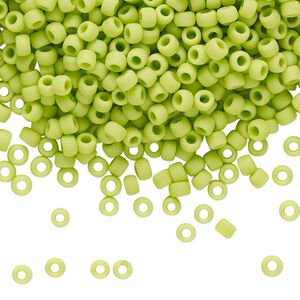 Seed bead, TOHO BEADS®, glass, pkg/50g, #8 round, opaque frosted sour apple (TR-08-44F).