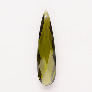 Focal 1pkg1, cubic zirconia, translucent olive green, 36x9mm top-drilled double-sided hand-faceted teardrop.