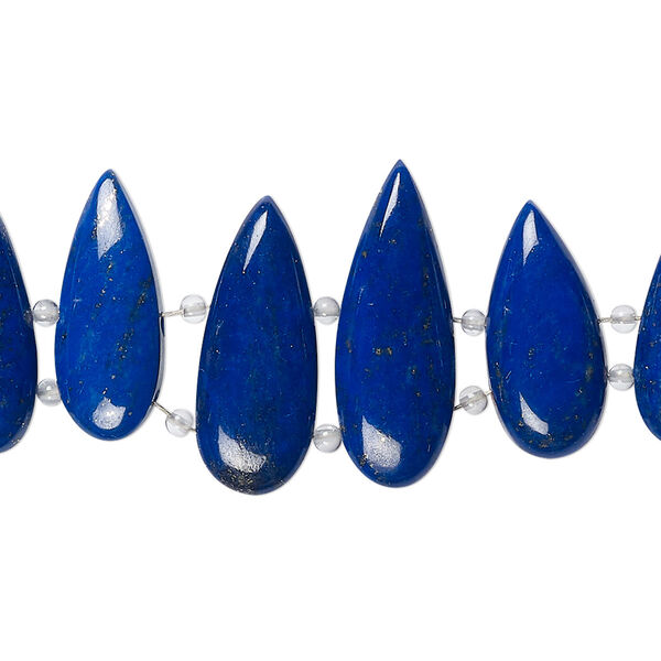 Bead, lapis lazuli (natural), 16x6mm-22x8mm graduated flat teardrop, B+ grade, Mohs hardness 5 to 6. Sold per pkg of 10. image number 0