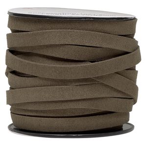 Cord, faux suede, brown-olive, 10mm flat. Sold per 25-yard spool.