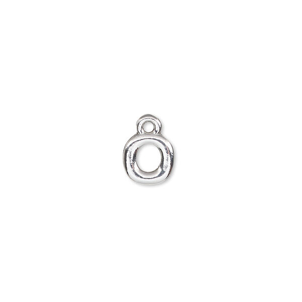 Charm, silver-finished "pewter" (zinc-based alloy), 7.5x7.5mm alphabet letter O. Sold per pkg of 2. image number 0