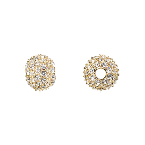 Bead, Dione®, crystal and gold-plated pewter (tin-based alloy), crystal clear, 10mm round. Sold individually. image number 0