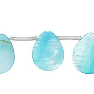 Bead, mother-of-pearl shell (dyed), blue, 19x6mm-20x10mm top-drilled flat teardrop, Mohs hardness 3-1/2. Sold per 15-inch strand, approximately 20 beads.