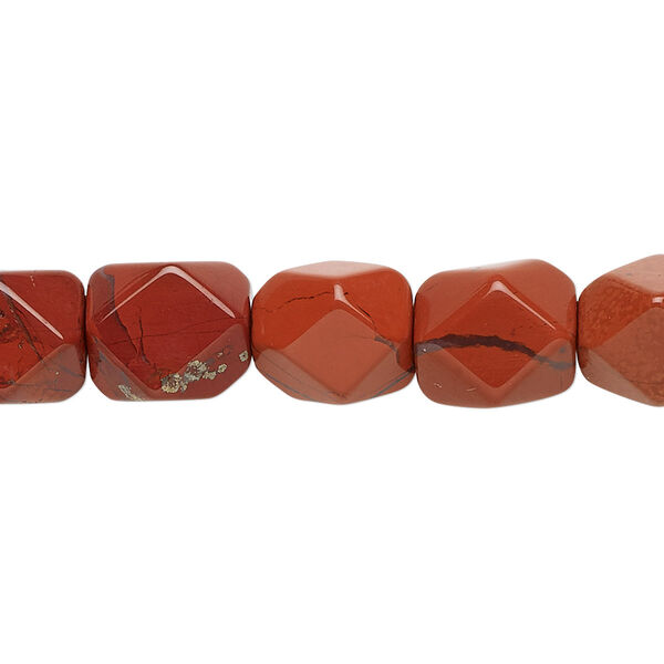 Bead, red jasper (natural), medium to large faceted tumbled pebble, Mohs hardness 6-1/2 to 7. Sold per 15-1/2" to 16" strand. image number 0
