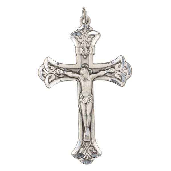 Focal, Britannia pewter (tin-based alloy), 45x30.5mm single-sided diamond-cut crucifix. Sold individually. image number 0