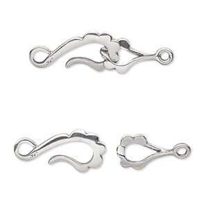 Clasp hook&eye 1pkg1 sterling silver, 25x9mm scalloped, JBB Findings 1-strand