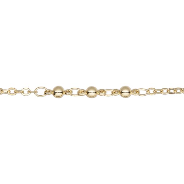 Chain, gold-finished brass, 3mm triple ball. Sold per pkg of 5 feet. image number 0
