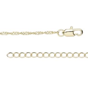 Chain 1pkg1 Singapore, 2mm / lobster claw clasp, gold-finished brass 18 inch