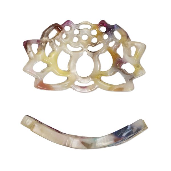 Focal, resin, multicolored, 32x19mm curved lotus flower with cutouts. Sold per pkg of 4. image number 0