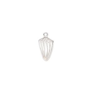 Charm, Amoracast®, sterling silver, 12x8mm two-sided cone shell with cutouts. Sold individually.