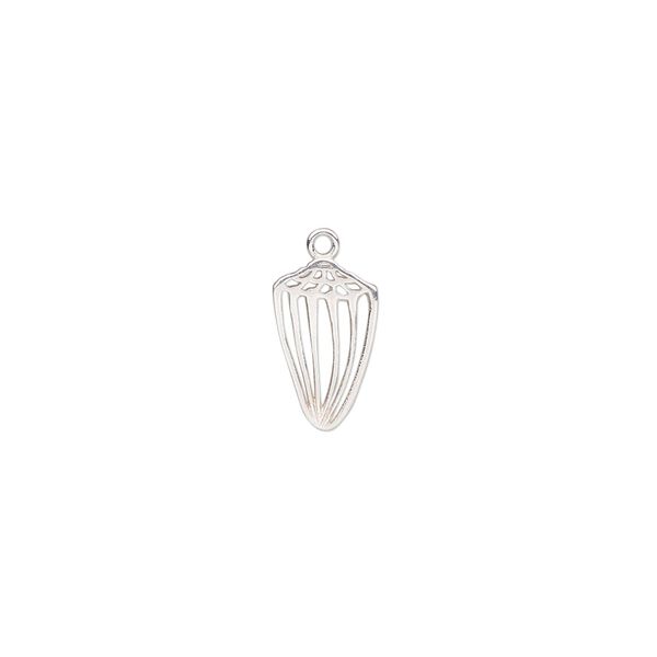 Charm, Amoracast®, sterling silver, 12x8mm two-sided cone shell with cutouts. Sold individually. image number 0