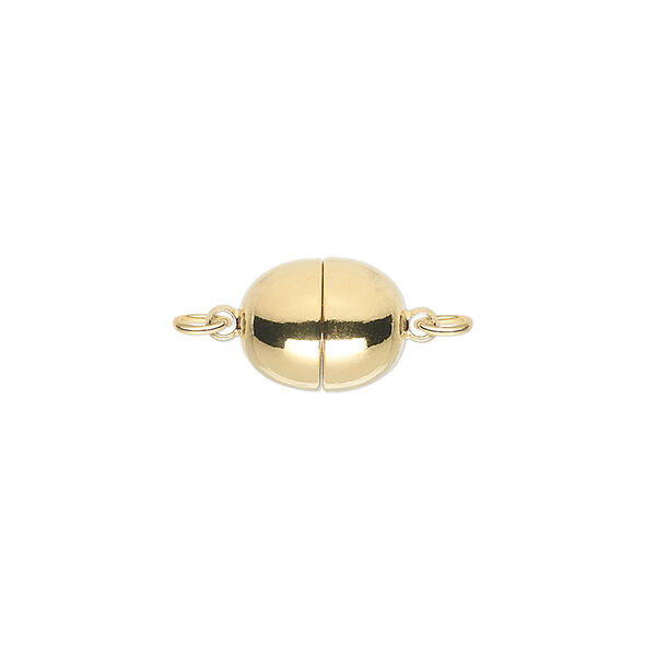 Clasp, magnetic, gold-plated brass, 11x9mm oval. Sold individually. image number 0