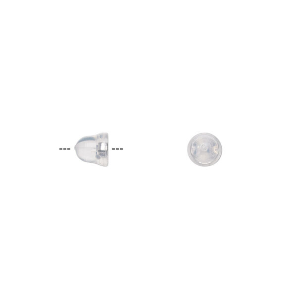 Earnut, silicone and sterling silver, clear, 5x4.5mm bell. Sold per pair. image number 0