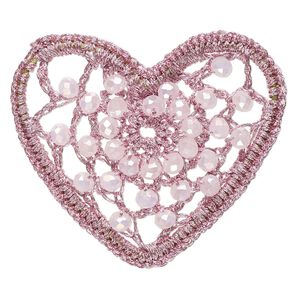 Focal, glass / nylon / steel, light pink, 52x45mm-53x47mm heart. Sold per pkg of 2.