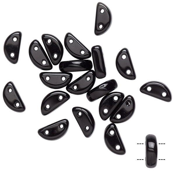 Bead, Preciosa, Czech pressed glass, opaque black, 8.5x3mm half moon with (2) 0.8-0.9mm holes. Sold per pkg of 20. image number 0