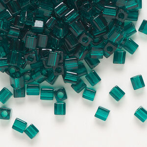 Seed bead, Miyuki 1pkg10g, glass, 3.5-3.7mm square, transparent emerald (SB-147)